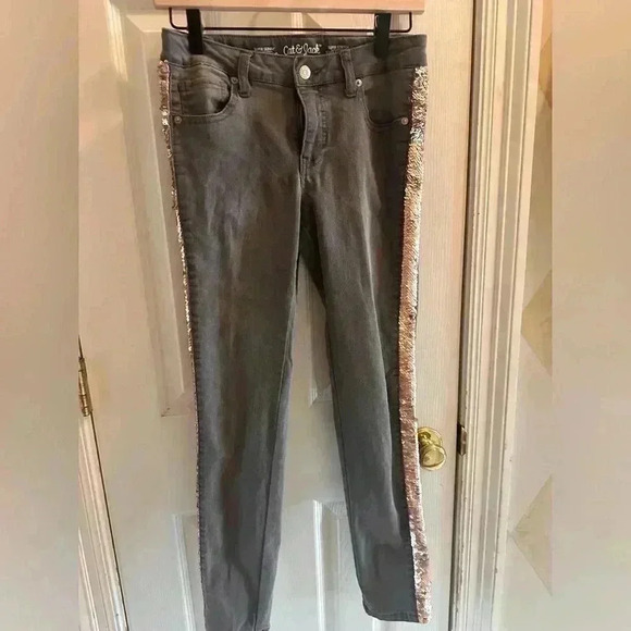 Cat & Jack Gray Jeans with Sequined Sides - Picture 3 of 6